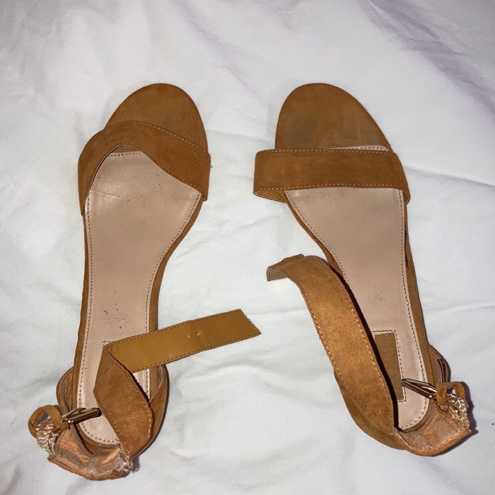 Light Brown Ankle Strap Chunky Heel Shoes